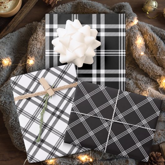 Feuille De Papier Cadeau Tartan Noir Et Blanc Classique