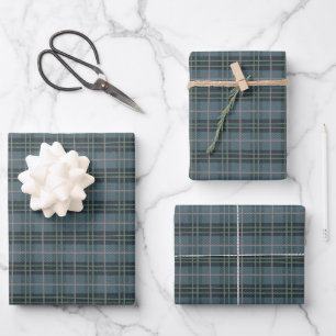 Feuille De Papier Cadeau Tartan Plaid main tiré bleu poussiéreux Motif