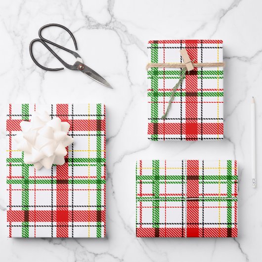 Feuille De Papier Cadeau Tartan plat de Noël - Blanc