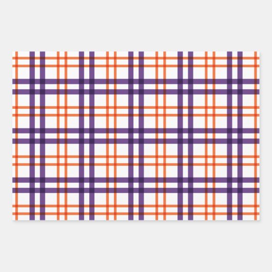 Feuille De Papier Cadeau Tartan pourpre et orange (Devant)