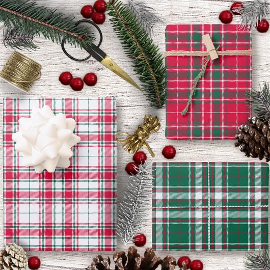 Feuille De Papier Cadeau Tartan - Rouge blanc et vert différent