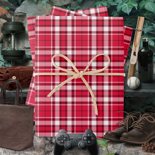 Feuille De Papier Cadeau Tartan - Rouge-Blanc-Noir