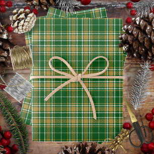 Feuille De Papier Cadeau Tartan - vert-caramel or-blanc