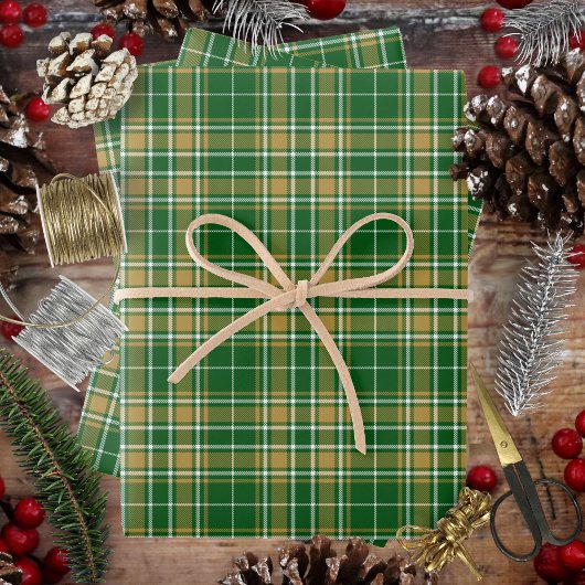 Feuille De Papier Cadeau Tartan - vert-caramel or-blanc