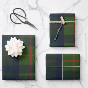 Feuille De Papier Cadeau Tartan vert et bleu rouge écossais