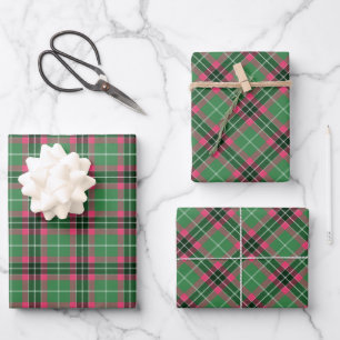 Feuille De Papier Cadeau Tartan vert et rose