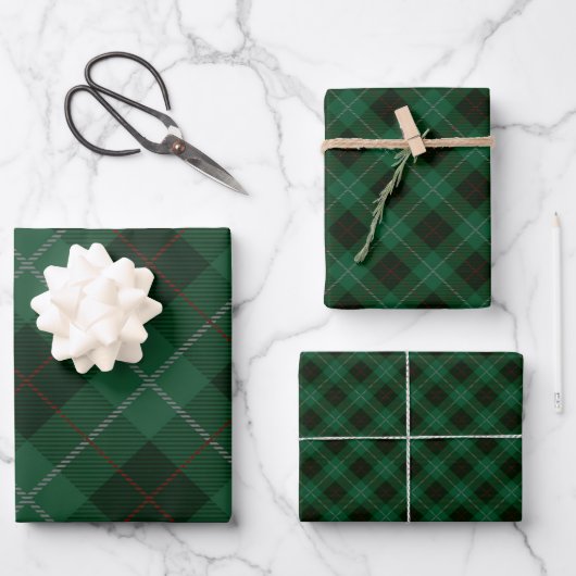 Feuille De Papier Cadeau Tartan vert et rouge Plaid Christmas (Recto)