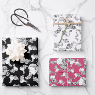 Feuille De Papier Cadeau Tattoo Girl Noir et blanc rose