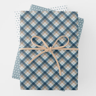Feuille De Papier Cadeau Taupe beige traditionnelle Taupe Brown Tartan bleu
