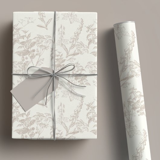 Feuille De Papier Cadeau Taupe et crème tonale Fleur sauvage