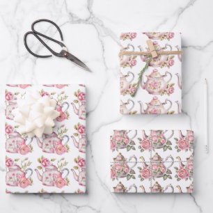 Feuille De Papier Cadeau Tea Party Printemps Tea Party Pink Teots et Roses