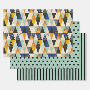 Feuille De Papier Cadeau Teal noir or géométrique pois rayure