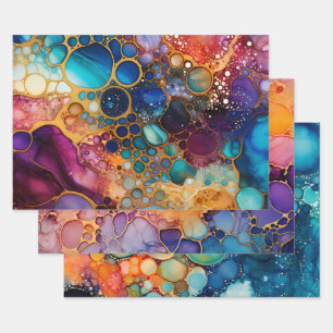 Feuille De Papier Cadeau Teal Orange Purple Abstrait Encre Alcoolique 