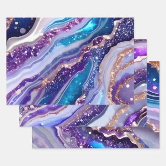 Feuille De Papier Cadeau Teal Purple Galaxy Agate Marble Pattern (Lot)