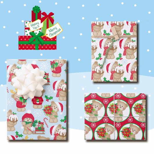 Feuille De Papier Cadeau Teddy Bear Christmas 3 Coordination