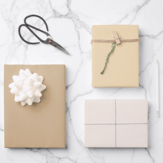 Feuille De Papier Cadeau Teintes de Tan Lin Maïs Uni 3 Tons (Recto)
