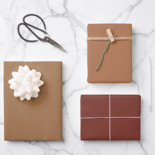 Feuille De Papier Cadeau Teintes Marron Henna Sucre Amande Unies 3 Tons