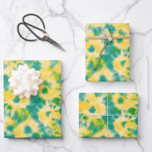 Feuille De Papier Cadeau Teinture Abstraite à l'aquarelle verte et jaune