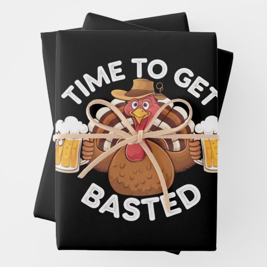 Feuille De Papier Cadeau Temps To Get Basted Funny Beer Thanksgiving Turkey (En situation)