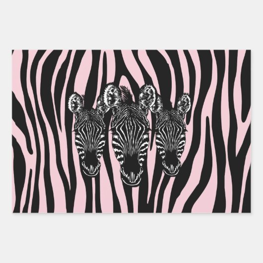 Feuille De Papier Cadeau Tendance Zebra Herd sur Zebra Imprimer rose (Devant)