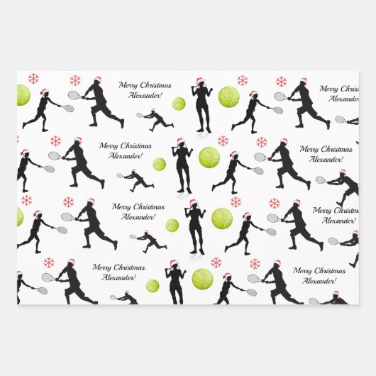 Feuille De Papier Cadeau Tennis Noël Père Noël Player Ball Raquette & Arbre (Devant)