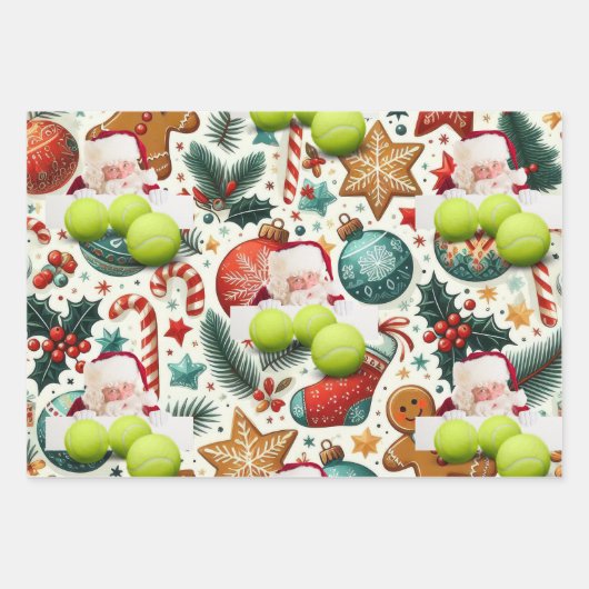Feuille De Papier Cadeau Tennis Noël thème avec le Père Noël (Devant 3)