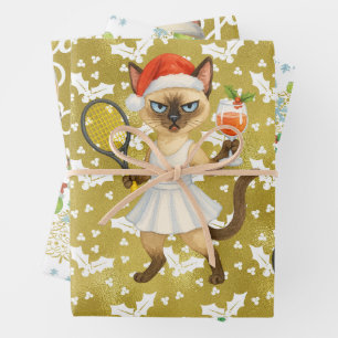 Feuille De Papier Cadeau Tennis Noël thème pour joueur qui aime chat