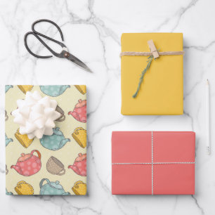 Feuille De Papier Cadeau Teote Et Motif De Coupe Rose Jaune