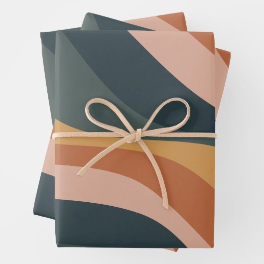 Feuille De Papier Cadeau Terme Boho Abstrait Wavy Swirl Lines Terracotta (En situation)