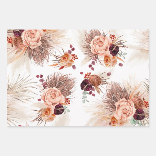 Feuille De Papier Cadeau Terracotta Floral Pampas Grass Motif Élégant (Devant 3)