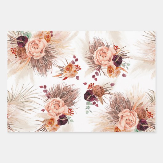 Feuille De Papier Cadeau Terracotta Floral Pampas Grass Motif Élégant (Devant)