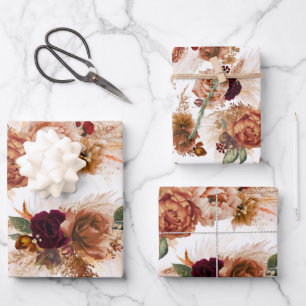 Feuille De Papier Cadeau Terracotta Florale Herbe de Pampas Botanique Rouil