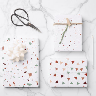 Feuille De Papier Cadeau Terracotta Terrazzo Triangles & Dots Moderne