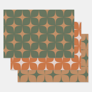 Feuille De Papier Cadeau Terracotta Verte Mi-Siècle Moderne Elégant Boho