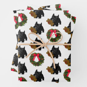 Feuille De Papier Cadeau Terrier écossais avec couronne de Noël