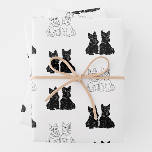 Feuille De Papier Cadeau Térriers Écossais  (En situation)