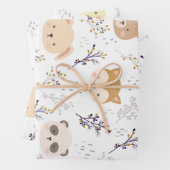 Feuille De Papier Cadeau Tête D'Animal Adorable Et Motif Floral (En situation)