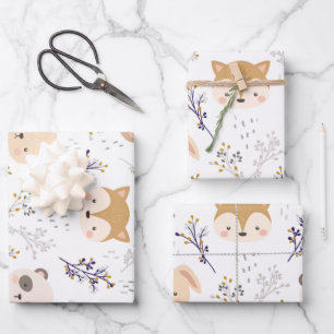 Feuille De Papier Cadeau Tête D'Animal Adorable Et Motif Floral