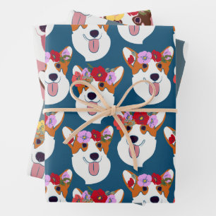 Feuille De Papier Cadeau Tête de dessin Pembroke Welsh Corgi en trois coule