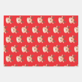 Feuille De Papier Cadeau Tête de Renne Pastel Mignonne