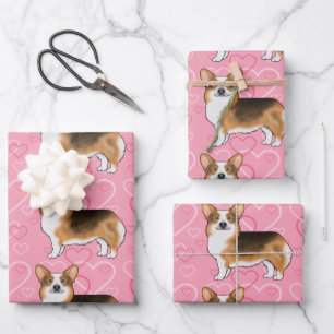 Feuille De Papier Cadeau Tête rousse Tri Pembroke Welsh Corgi Amour Rose