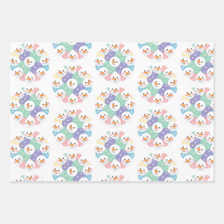 Feuille De Papier Cadeau Têtes de bonhomme de neige pastel mignonnes sans c