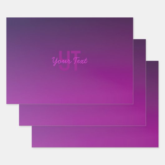 Feuille De Papier Cadeau Texte Monogrammé Moderne Éditable & Ombre Violet (Lot)
