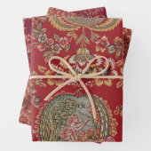Feuille De Papier Cadeau Textiles Vintages rouges (En situation)