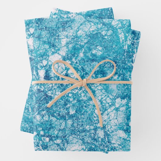 Feuille De Papier Cadeau Texture bleu et Marbre blanc (En situation)
