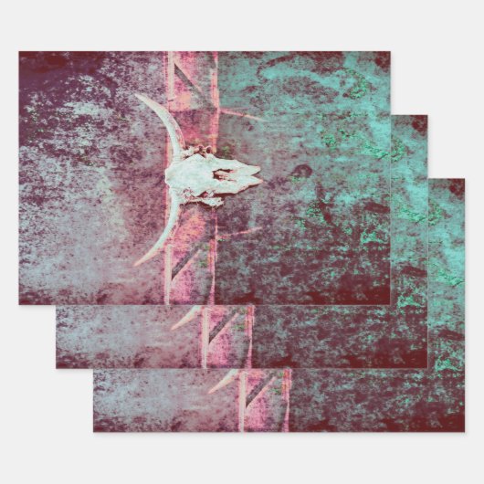 Feuille De Papier Cadeau Texture de l'Ouest Taureau Turquoise rustique (Lot)