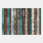 Feuille De Papier Cadeau Texture en bois rustique Découpage Turquoise et Br (Devant)