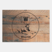 Feuille De Papier Cadeau Texture en bois rustique et monogramme de cerfs su (Devant 2)