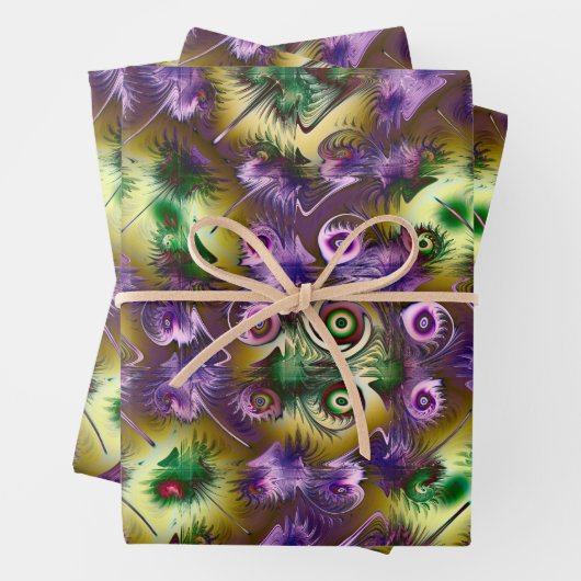 Feuille De Papier Cadeau Texture fractale violette et verte de Noël (En situation)