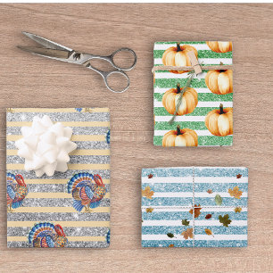 Feuille De Papier Cadeau Thanksgiving Autumn Citrouille Parties scintillant